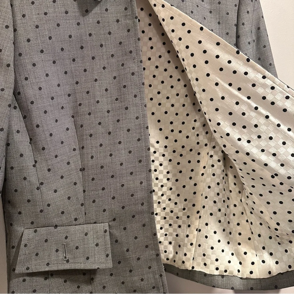 Escada Pure New Wool Gray Black Polka Dot OneButton Blazer Jacket Silk Lining 38